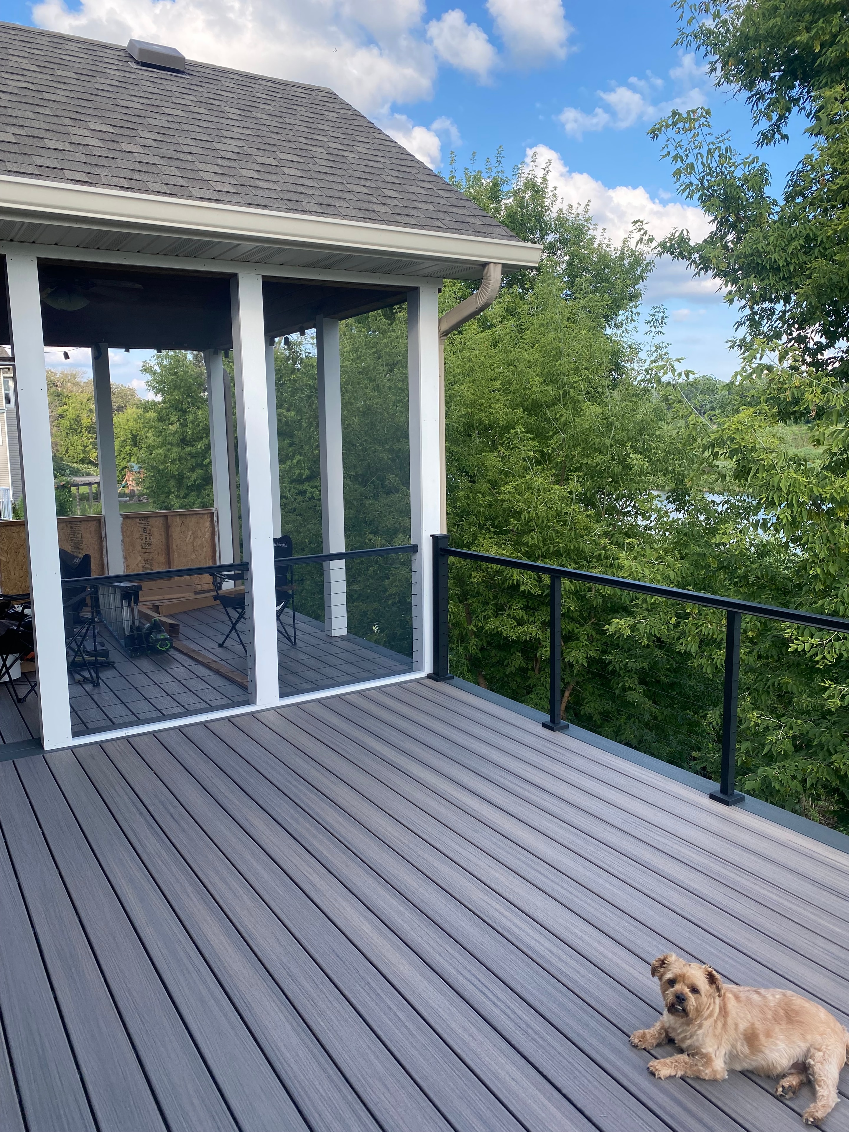 Lakeside Composite Deck — aerial view of two-tone composite deck boards